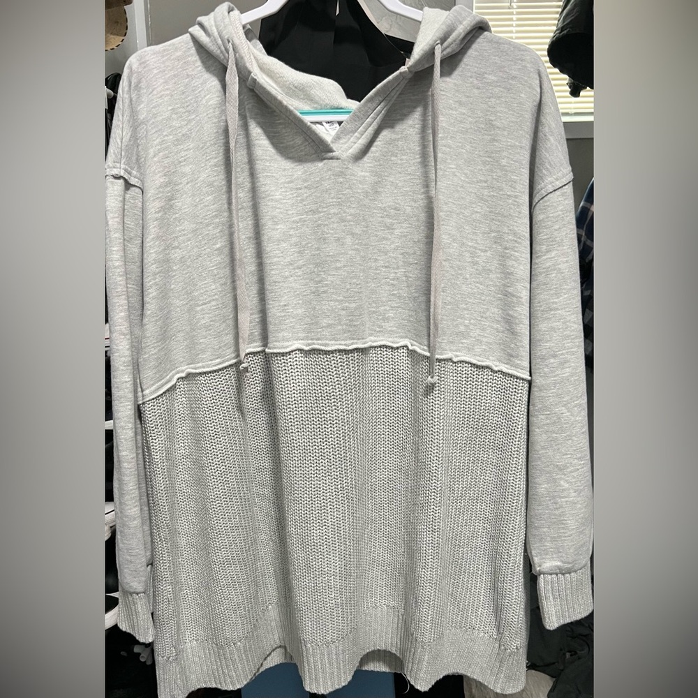 Time and Tru Women’s Mixed Media Hoodie - Grey - 3X